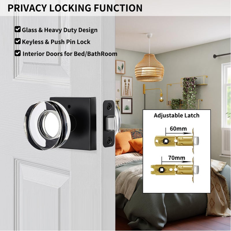 naubea Matte Black Door Knob Glass Door Knobs Interior Privacy Door Knobs with Lock for Bedroom and Bathroom Vintage Crystal Door Knobs - Image 2